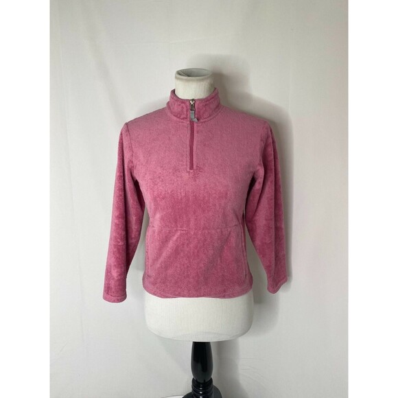 North Face Girl's Jacket Pink Sherpa Pullover 1/4 Zip Outerwear Size Medium - Picture 2 of 8